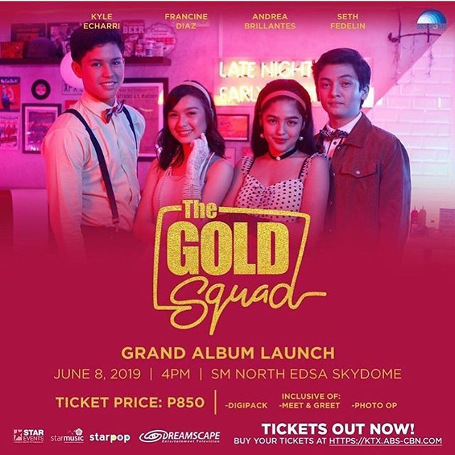TICKETS OUT NOW! Star Events and Dreamscape proudly present “The Gold Squad Grand Album Launch” happening this JUNE 8, 4PM at SM NORTH SKYDOME. Buy your tickets at KTX.abs-cbn.com. For reservations, contact us at 0999-2228549. See you there kapam… bit.ly/2HW1V4C