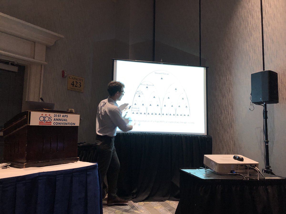 ThomasTalhelm's tweet photo. Jacob Moscona from MIT talking about how lineage systems are more likely to have violent conflict. #aps2019dc https://t.co/VnOQU3SxiI
