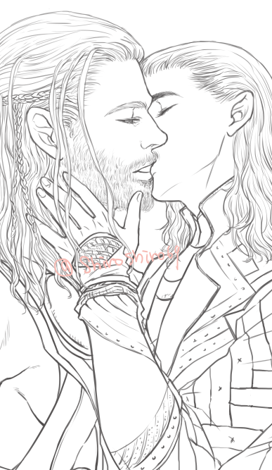 Their coutume are so difficult for me! But I finished rough drawing of Thorki's kiss♡ 