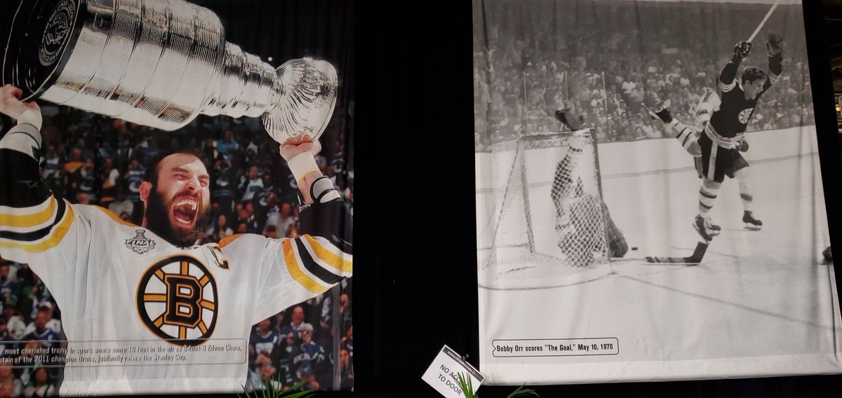 Trags's tweet photo. SIDE BY SIDE: 2 #NHLBruins legends immortalized for Media day in all their #StanleyCup glory https://t.co/sfikjtjz7a
