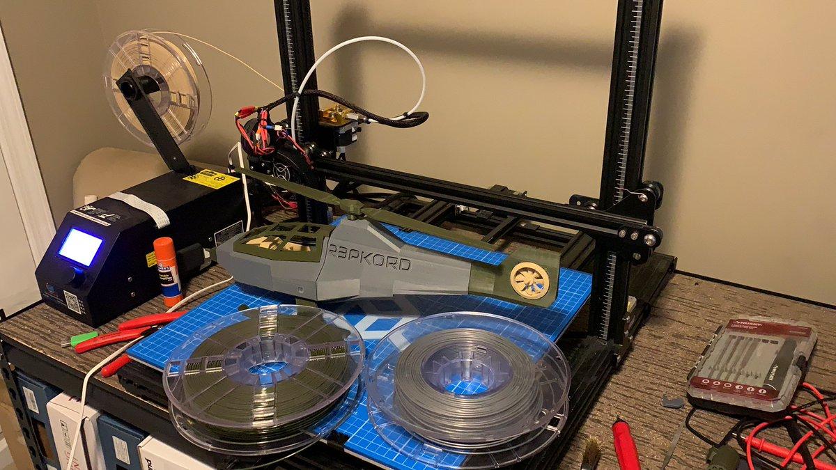 Tanner_3D's tweet photo. @Makerthink @ThierryDeux @77bergkamp19 @repkord It's not an exact number or anything but I printed mine using the @repkord #BattlePak OD Green, Gunmetal Gray and Coyote Tan. It was the only thing printed with it at the time of the pic and they are 500g spools. You can see what is left of each in the pic. https://t.co/W7zRmUlcMB
