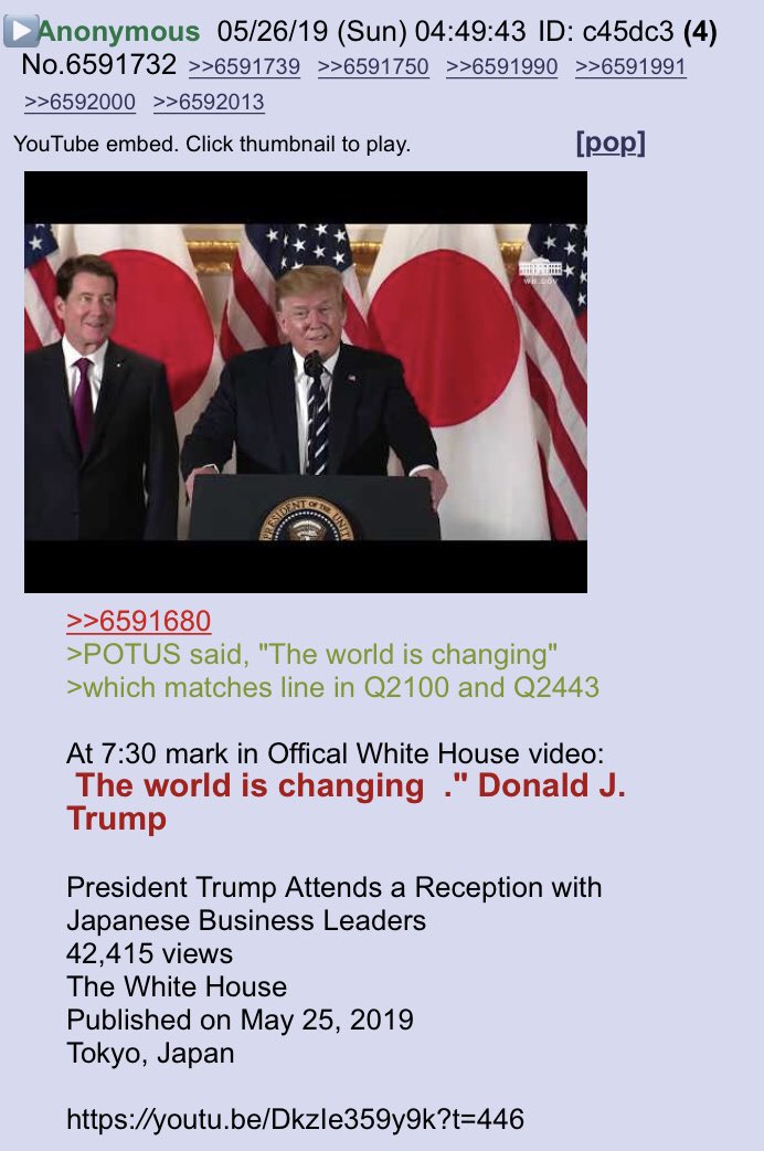 POTUS said, "The world is changing": matches line in Q2100 and Q2443!! https://publicpool.kinja.com/subject-remarks-by-president-trump-at-a-reception-with-1835030495Anon notable!! @realDonaldTrump