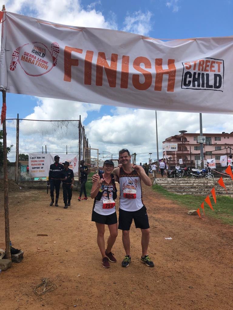 Big smiles at the finish line of the #SierraLeoneMarathon from a few of the runners who have just completed the full marathon! Congratulations guys 🏃🏃‍♀️🏅🙌