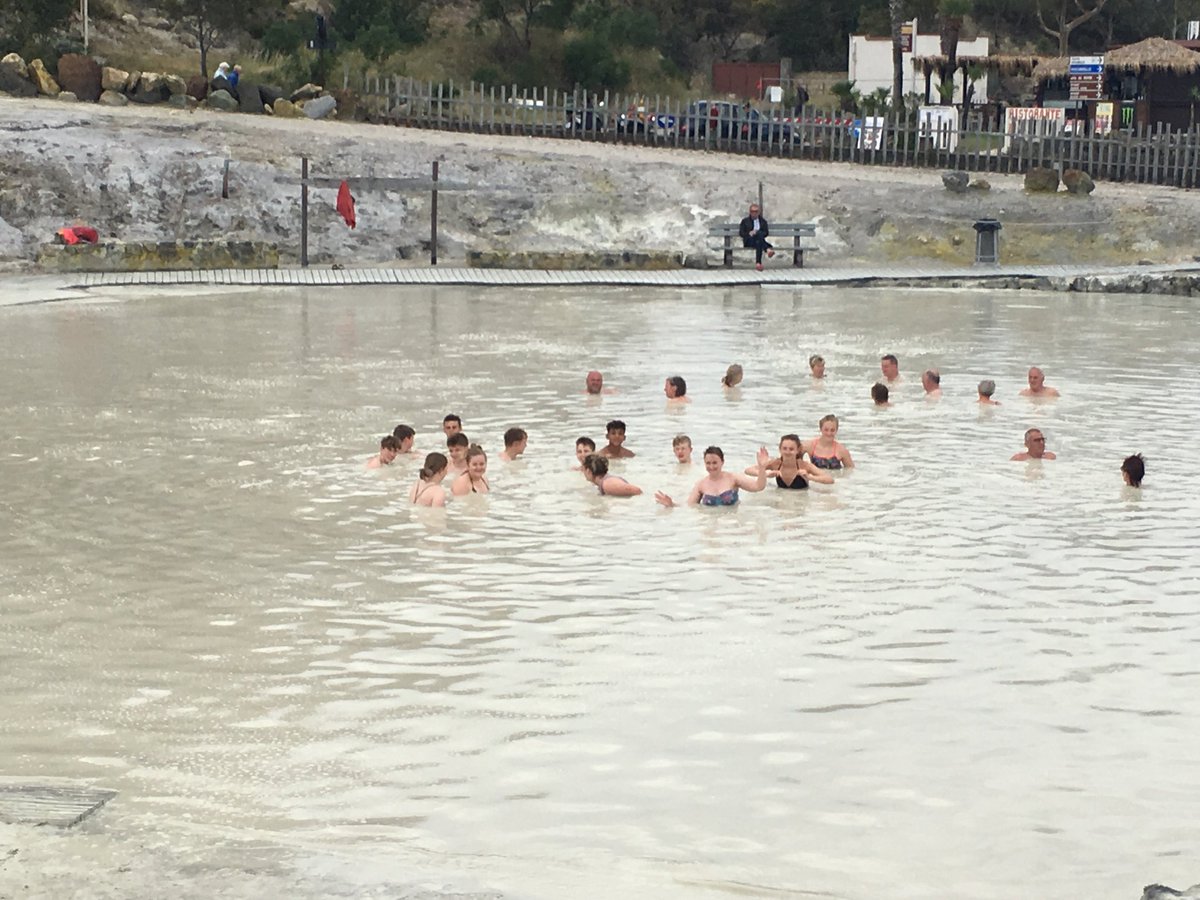 TMB_School's tweet image. On Vulcano yesterday, after a morning of hiking, we relaxed in the mud pools and hot springs of the sea #Sicily2019