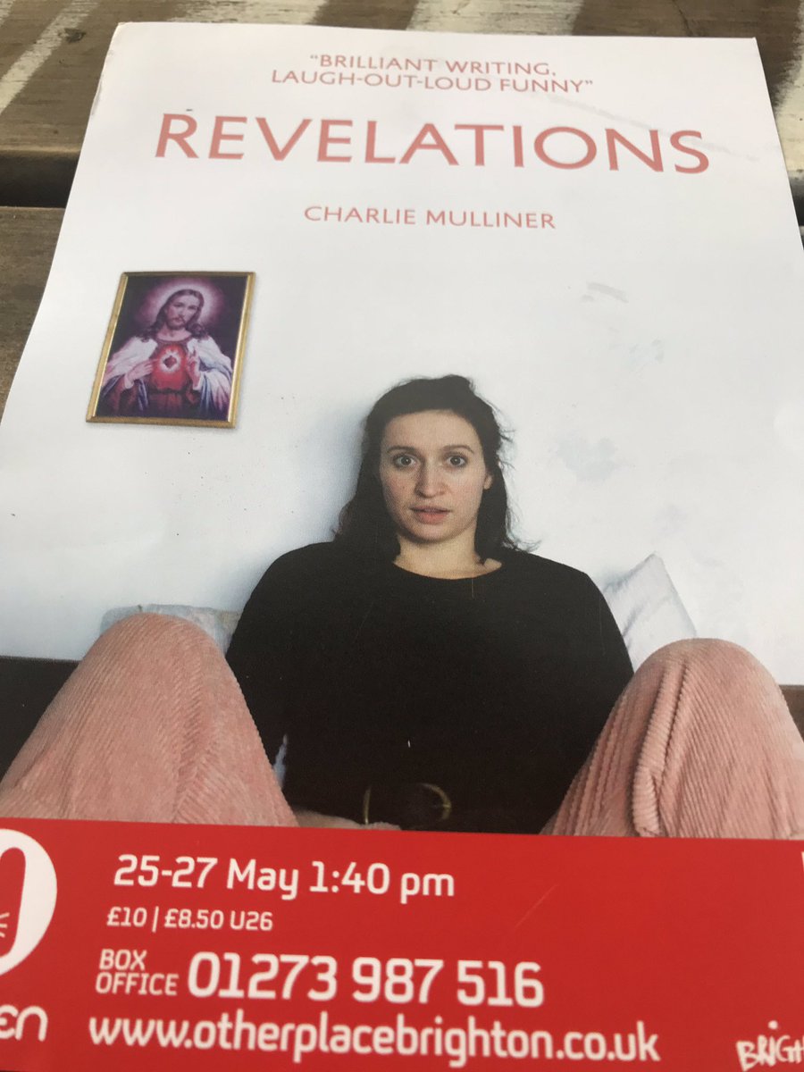 FionaMulliner's tweet photo. So this is brilliantly funny! If you’re in #Brighton this weekend, go and see @CMulliner in her one-woman show ‘Revelations’ - it’s smart, hilarious and well worth an hour of your time. https://t.co/2a3Kp1vFBV