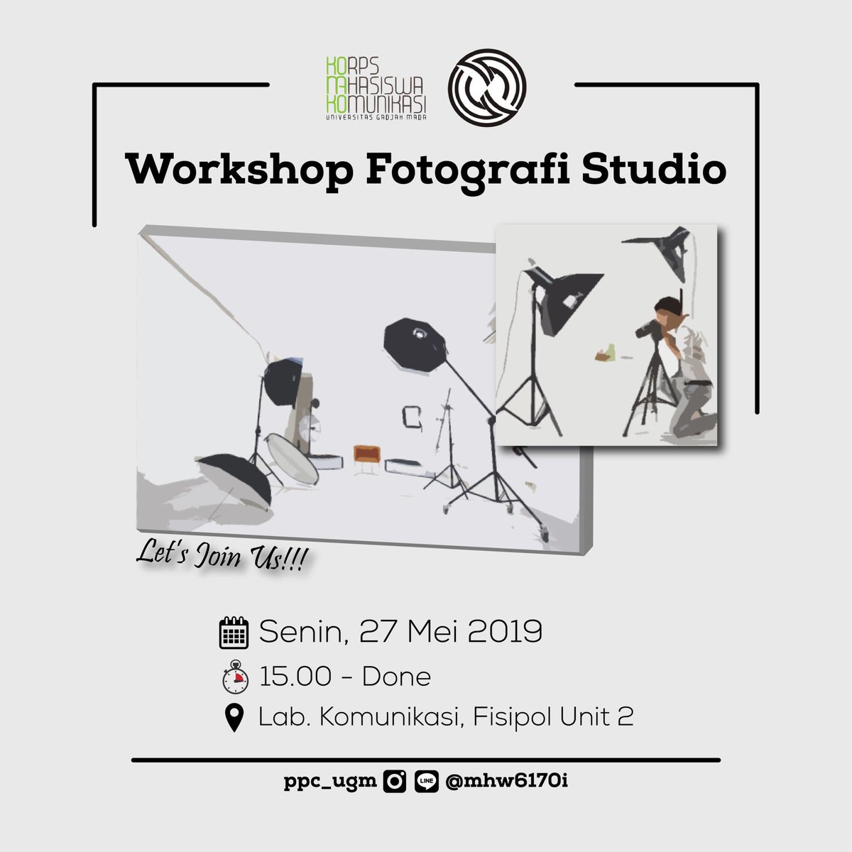 ppc_ugm's tweet photo. Hai!
Kalian penasaran sama proses foto studio? Sabi banget nih ikutan workshop bareng PPC! Kita bakal belajar bareng mulai dari lighting sampe jepretnya!

Yuk cus! Jangan lupa dateng dan ajakin teman-temanmu ya!

NB:
Ada takjil GRATIS!

Salam,
PPC❤️ https://t.co/MiVHAyTv2u