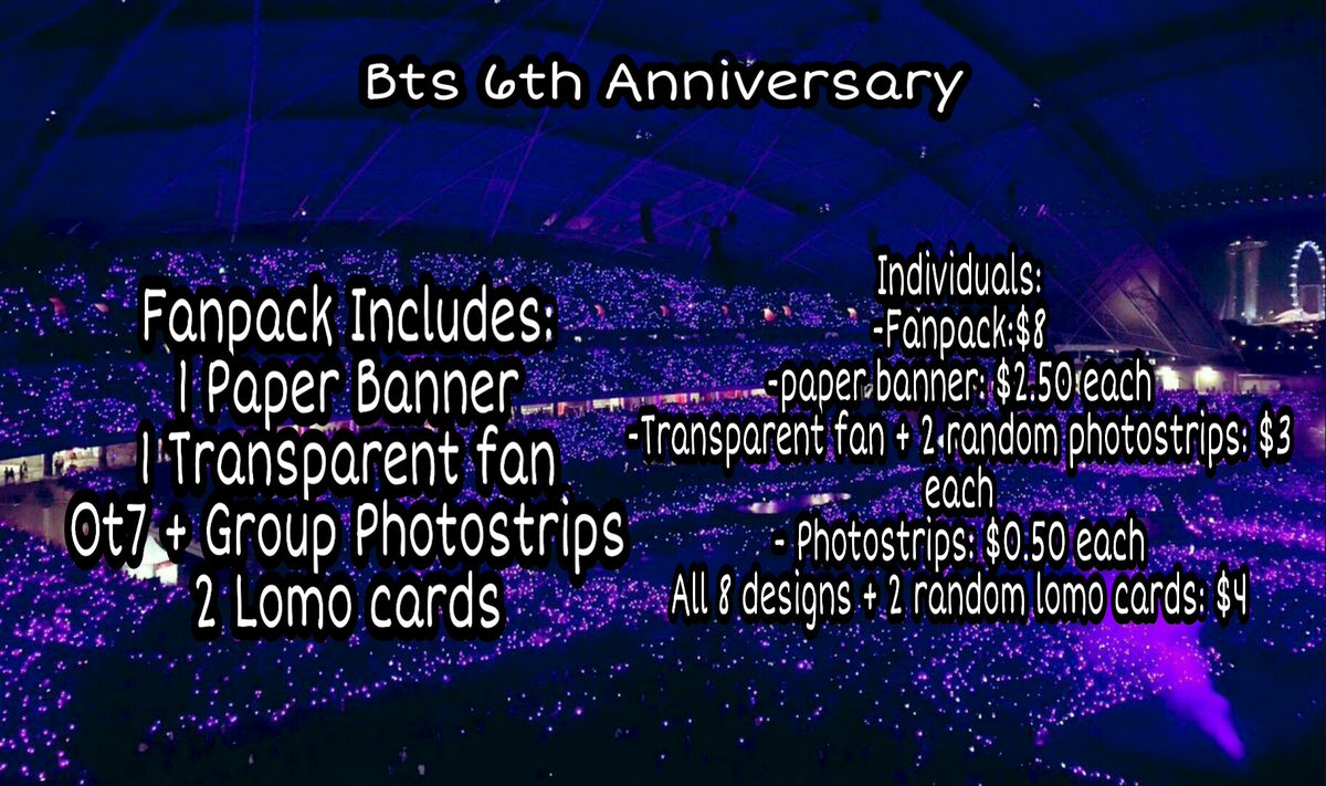 mini_kookie_'s tweet photo. [HELP RT!]

BTS 6TH ANNIVERSARY EVENT
DETAILS BELOW! 
WILL BE AT +82 11-14 JUNE 3PM ONWARDS
NOTE: THE FRIST 10 TO DM ME WILL GET TO RESERVE AND GET $5 FOR ONE PACK INCLUDES EVERYTHING INSIDE!

@BTSIXTHSG @armyluvaffair 
#sixthforyousg #BTSIXTH2019 #ETERNALYOUTHSG @BTS_twt https://t.co/E80ebZdgGG