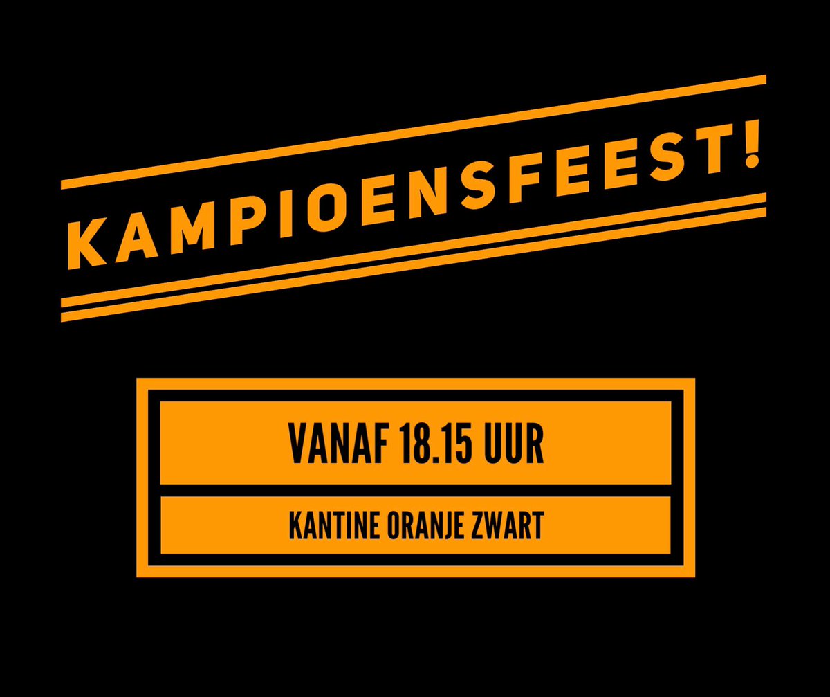 VVOranjeZwart's tweet photo. Oranje Zwart 1 is kampioen!

We gaan deze historische prestatie vieren in ons clubhuis. Vanaf 18.15u is er een instuif. We zullen dan de spelers van het eerste elftal ontvangen en huldigen!

Dus kom gezellig naar ons sportpark dan maken we er een mooi feest van 👍 https://t.co/NE9l5DpB9x