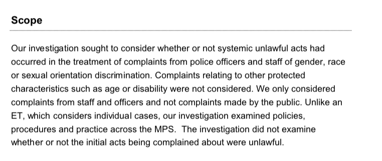 The full report of the section 20 investigation into the Met Police can be found here. The 'scope' may give a sense of the kind of wide ranging investigation which could be launched into Labour /11  https://www.equalityhumanrights.com/sites/default/files/section-20-investigation-into-the-metropolitan-police-service-august-2016.pdf