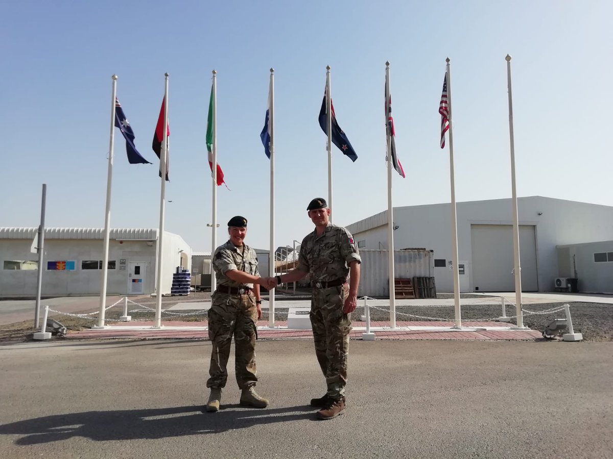 Passing the baton to <a href="/62WksGpCo/">CO 62 Works Group Royal Engineers</a> as 518 STRE handover to 524 STRE, marking the end of a 2 and 1/2 year continuous presence of STREs from <a href="/63WksGpCO/">CO 63 Works Group RE</a> supporting <a href="/DefenceOps/">Defence Operations 🇬🇧</a> across the Middle East. Well done to 518, 527 and 535 over that time #Ubique #SapperFamily #engineereffect