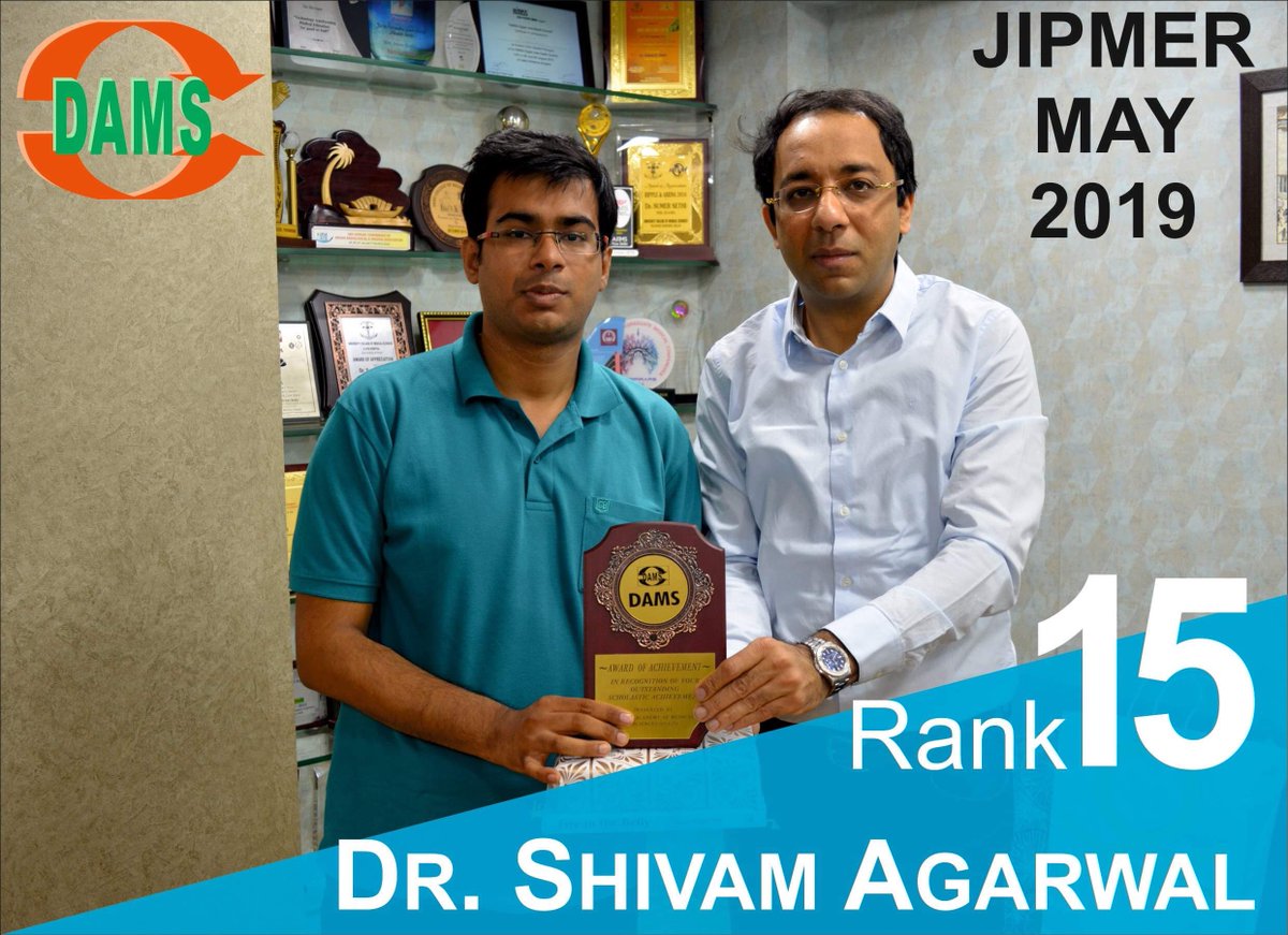 sumersethi's tweet photo. #DAMS Dr Shivam Agarwal #JIPMERMay2019 #Rank15 #damsrocks https://t.co/7VSKTa1aeY
