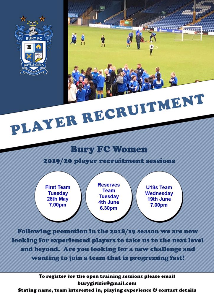 BuryFCFoundatn's tweet photo. Not ready for elite senior football, but want to raise your level or start your senior football journey then join our Reserves or U18s teams. We have highly qualified experienced coaches in place to develop your football further @BuryFCWomenRes #reachingthenextlevel #development https://t.co/mVELClUI4m