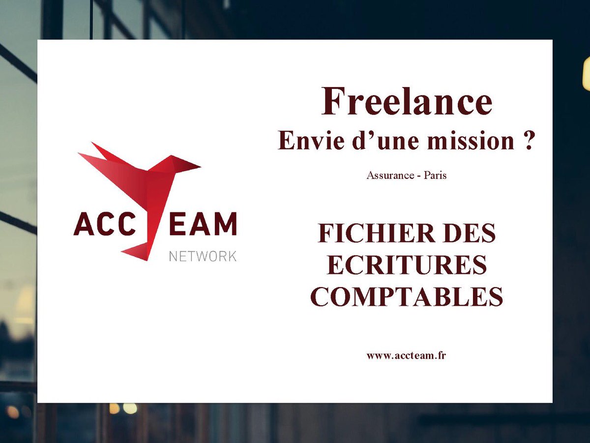 📣 Recherche #comptable #assurance #freelance pour une mission de mise en place du fichier des écritures comptables 
👇👇👇👇👇
postulez sur accteam.fr 

#Freelance #Comptabilité #Assurance #Fiscalité