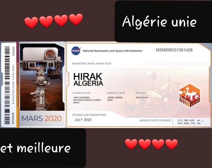 AlgerieU's tweet photo. The name "Hirak Algeria" will be sent to the planet Mars (on board of the Mars 2020 rover). Just in case any an alien wishes to learn more about one of the most beautiful uprising on Earth in 2019: Hirak Algeria 2019 for Peace in the Universe! https://t.co/iFhzmHPh3Y