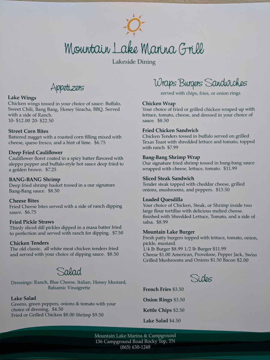 mountainlaketn's tweet photo. Mountain Lake menu for 2019! https://t.co/OkvjKEGF3Z