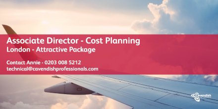 cavendishpros's tweet image. HOT JOB: Associate Director - #CostPlanning in #London. Apply online now: bit.ly/2VVLdLL #hotjobs