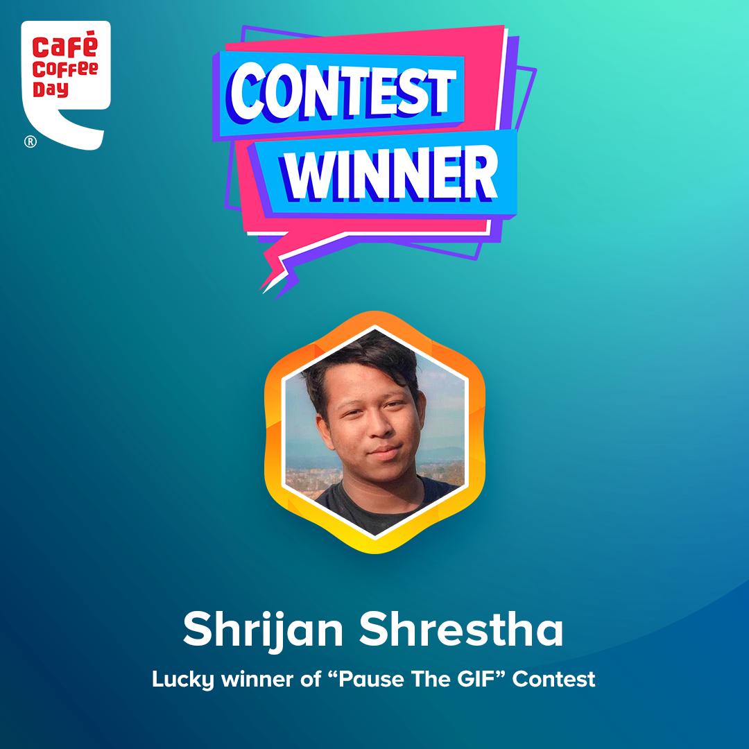 CCDNepal's tweet photo. Here’s congratulating Shrijan Shrestha, lucky winner of our recent - 'Pause The GIF' contest!

#CCDNepal #Kumaripati #DurbarMarg #Contest https://t.co/exO77FVWpc