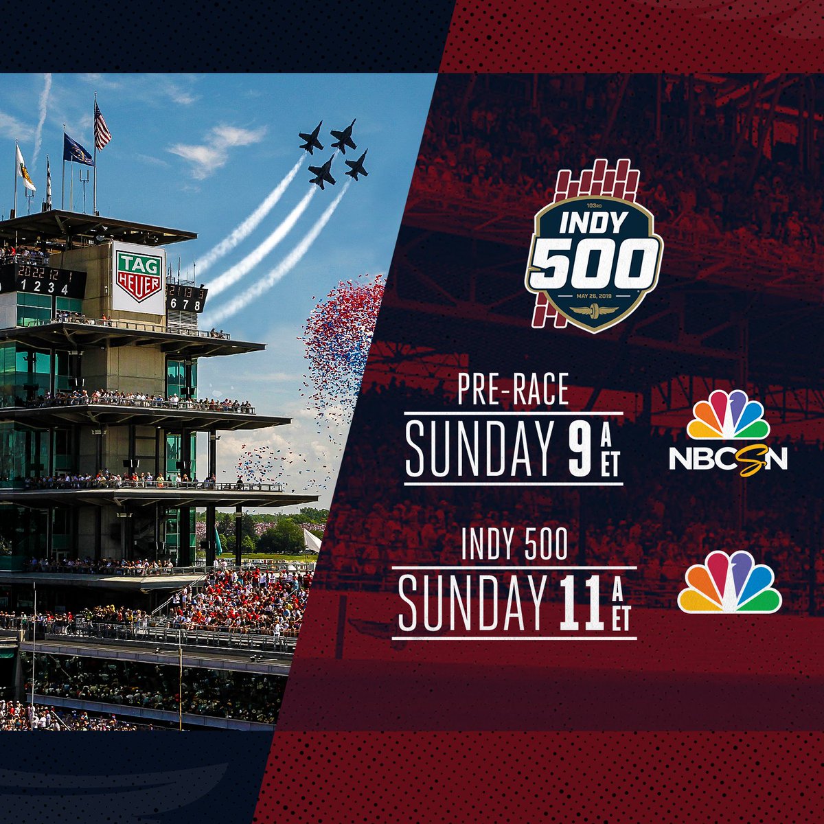 Who’s excited for the #Indy500?! Join me as I go live on-air today starting at 9AM EDT on <a href="/NBCSN/">NBCSN</a> and again at 11AM EDT on <a href="/nbc/">NBC Entertainment</a>! You don’t want to miss it! #MustBeMay