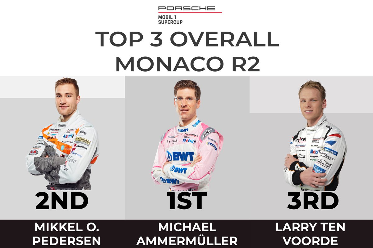 PorscheSupercup's tweet photo. Here we are: Top 3 in each category after the race of the #PorscheMobil1Supercup 2019 in #Monaco . https://t.co/eGLrP9lA5I