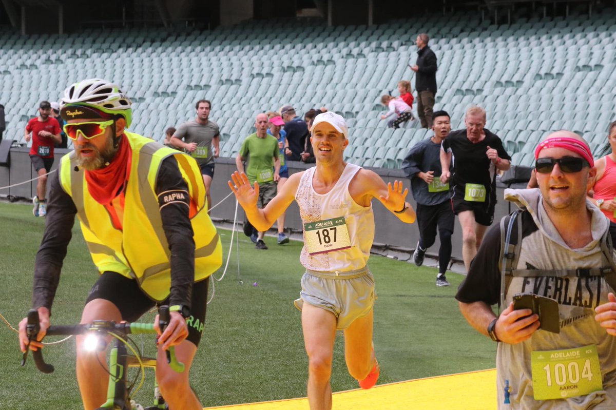 TeddlesDisFixie's tweet photo. This guy is ok! I met Dane at about 0725 today as the sun was coming up, he’d pulled a 30 second lead. Then he just kept going and wasn’t challenged. Bloody classy way to win the #marathon 2:24:25 @SARoadRunners #AMF19 https://t.co/8CsZW5VSVC