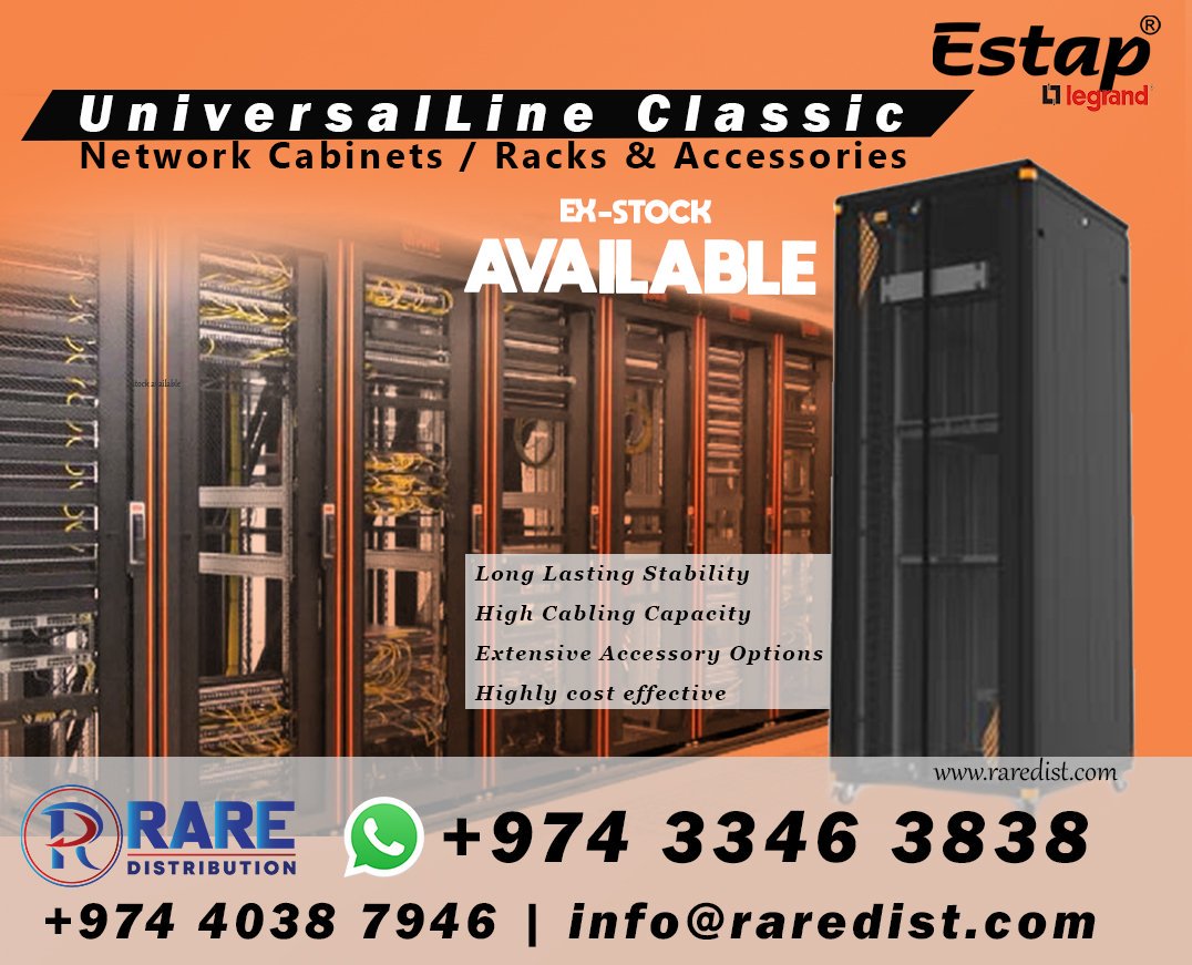 RareDist's tweet photo. UniversalLine Classic
Network Cabinets / Racks & Accessories
#RamadanSpecialOffer #ramadankareem2019 #UniversalLine #theircablingsystems #Estap #servers
#estap #Accessories #Cabinets #ServerCabinets #routers #Networking #FreeStanding #legrand #legrandgulfcountries #legrand https://t.co/VhUHpT7edA