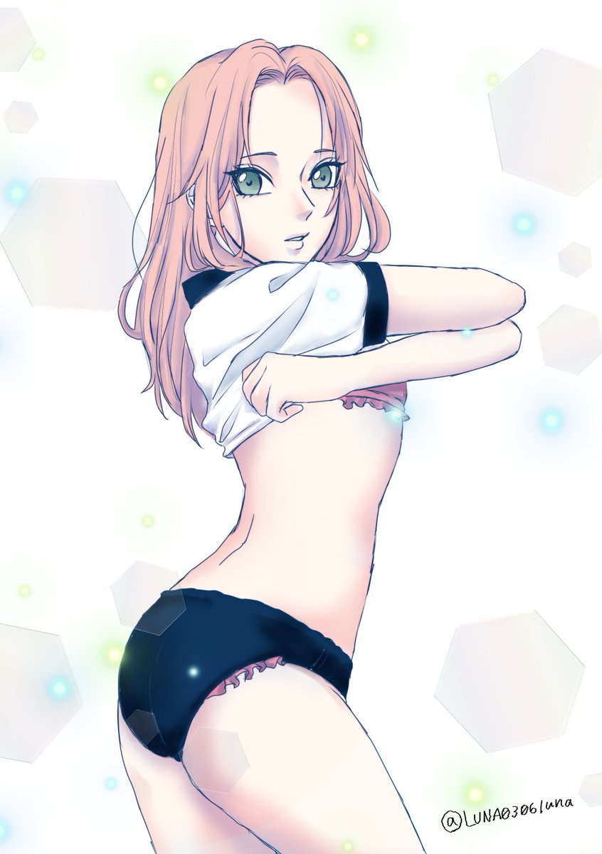 Ie あっあっこちらもしかして一年ほど前に話してたブルマサクラちゃん セミロング可愛すぎるー ピンク髪と紺のブルマのコントラスト最高 下着のチラ見せもまた最高 この真っ白な柔肌を触れるサスケが羨ましいってばよ