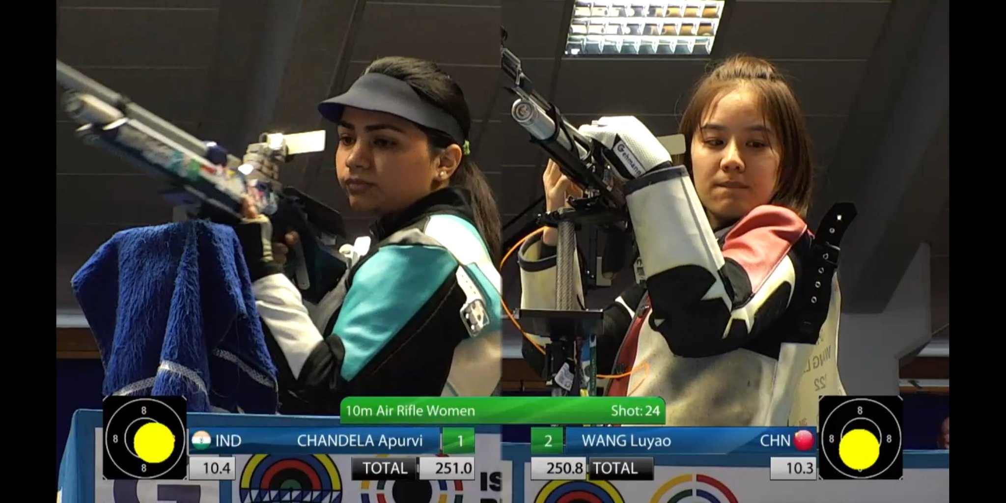 Apurvi pipped her Chinese opponent by a slender margin to win the gold medal in the Women's 10m Air Rifle event at the 2019 ISSF Shooting World Cup in Munich