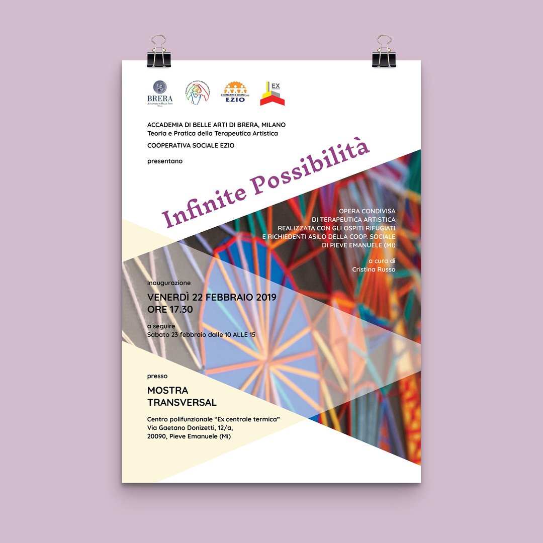 LudovicaQuaran1's tweet photo. #Visual #communication for 'Infinite Possibilità', #exhibition of the shared artwork realised by guests and refugees at a #social #cooperative out of Milan during an art therapy #workshop curated by my friend Cristina Russo. #editorial #layout #graphicservice #arttherapy #refugee https://t.co/wqXC0zWzbR