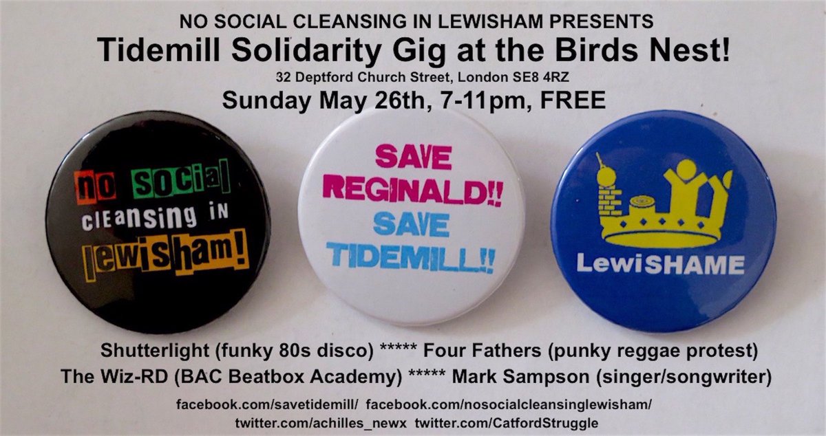 TONIGHT! 
8pm Special screening of trailer for new crowd-funded Tidemill documentary 'The Battle of Deptford' + Mark Sampson
9pm @fourfathers1 protest music with @BACFrank_ beatboxer The Wiz-RD
10pm funky 80s disco with Shutterlight
FREE ENTRY! But please donate to the campaign