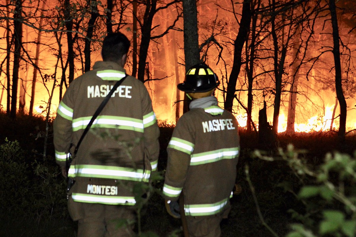 East Falmouth Cape Cod fought this 3 + acre brush fire around shortly after midnight on East Barnstable Rd.  Mutual aid for breakers from Mashpee and Otis Air Force base