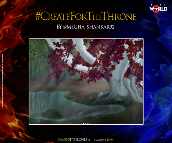 StarWorldIndia's tweet photo. Instagram's @megha_shankar92 perfectly captures the surreal beauty of #TheNorth in her #CreateForTheThrone piece. #GameOfThrones https://t.co/j6zaJxn22c