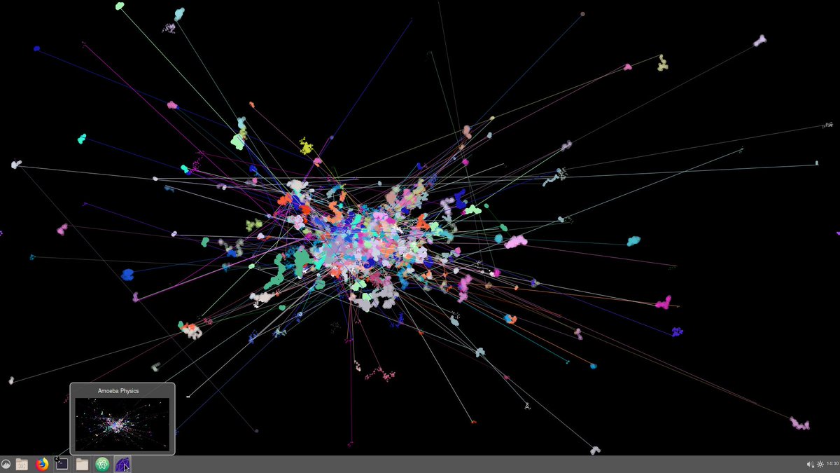 monkstoneT's tweet image. #JRubyArt-2.0 on Archlinux respects menutray when run full_screen. See github.com/jonzingale/JRu… amoeba_physics sketch.