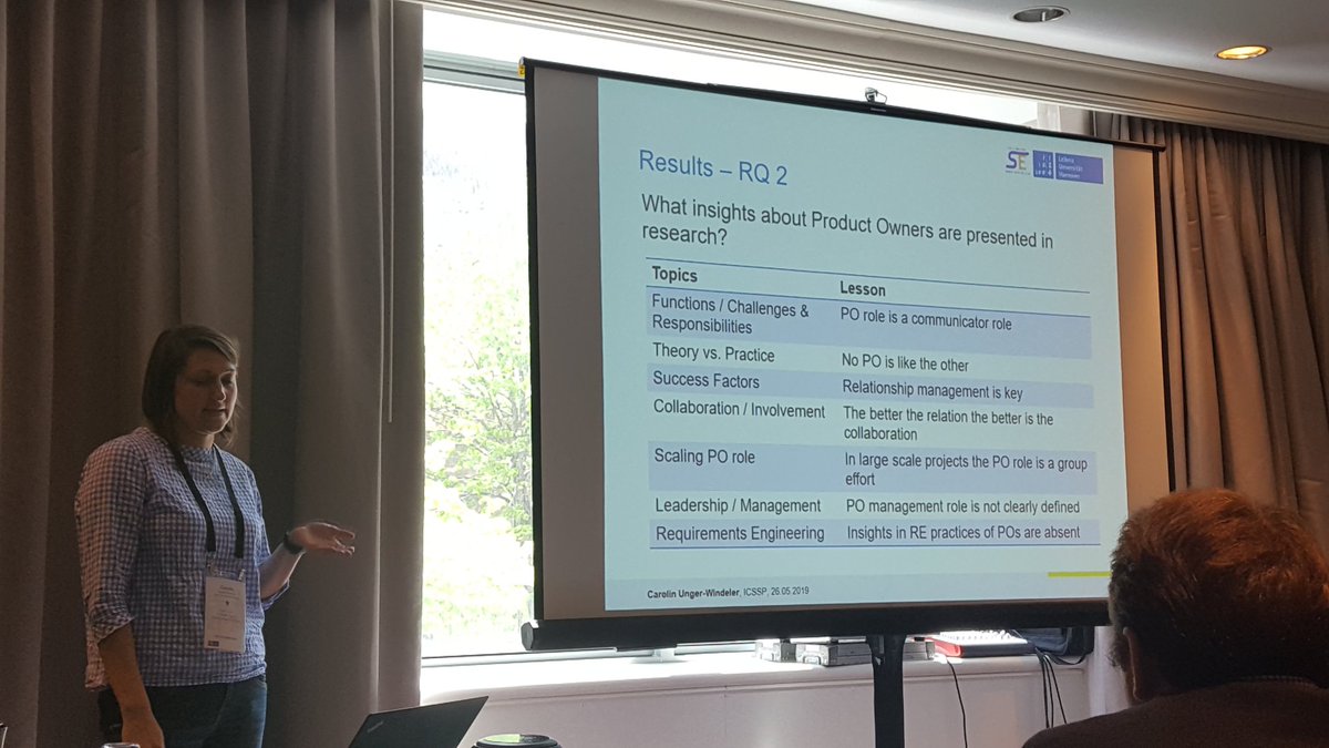 ICSSP's tweet photo. There is a lack of research on the role of product owners in requirements engineering #CarolinUngerWindeler #icssp19 #icse19 https://t.co/4Nu4ByqyQY