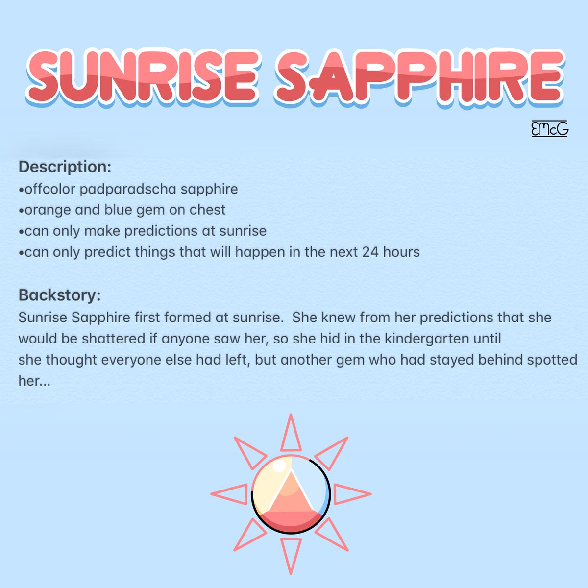 EmcgStudios's tweet photo. Sunrise Sapphire
☀️
#stevenuniverse #stevenuniverseaapphire #sapphirestevenuniverse #susapphire #sapphiresu #sunsapphire #sunrisesapphire #stevenuniverseoc #ocgem #stevenuniversefanart #stevenuniverseart #sufanart #suart #digitalart #art #drawing drawn with @procreate https://t.co/NxQovacZcu