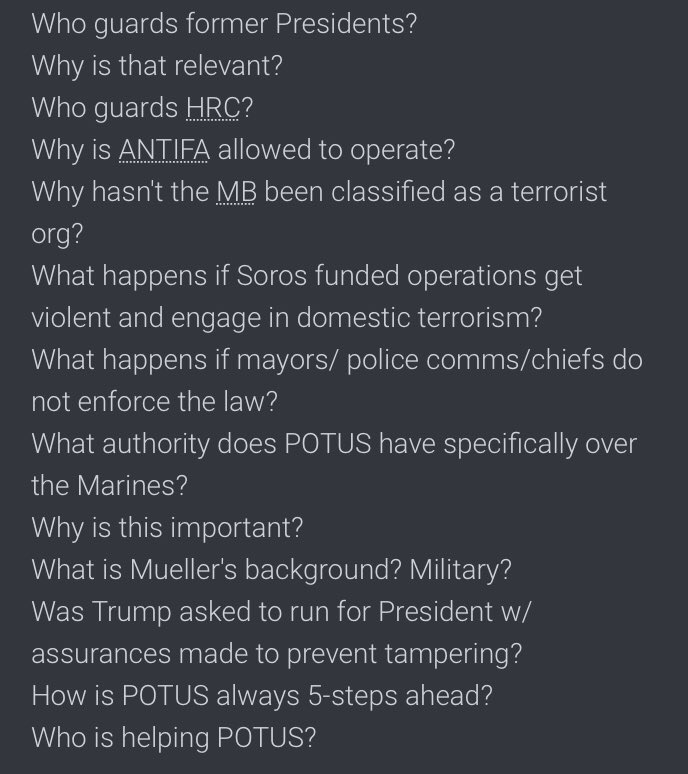 President Trump’s Tweets!!7. 8:40:07 EST [14] @realDonaldTrump Narrative.THREAT.QSCI[F]Military Intelligence.What is 'State Secrets' and how upheld in the SC?What must be completed to engage MI over other (3) letter agencies? What must occur to allow for civilian trials?