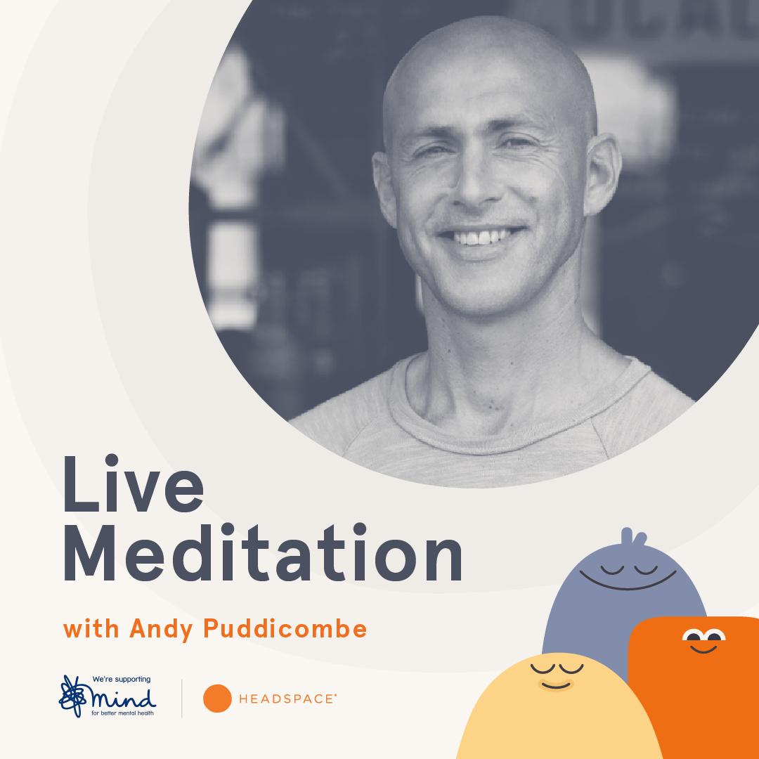 Headspace's tweet photo. As #MentalHealthAwarenessMonth & our #headspacechallenge draws to a close, we’re inviting our community to a special live meditation led by @andypuddicombe. Let’s come together for a big finish: 10am PST/ 6pm GMT Thursday, May 30. RSVP: https://t.co/b7pskSnQli https://t.co/Z7JnW0XUmt