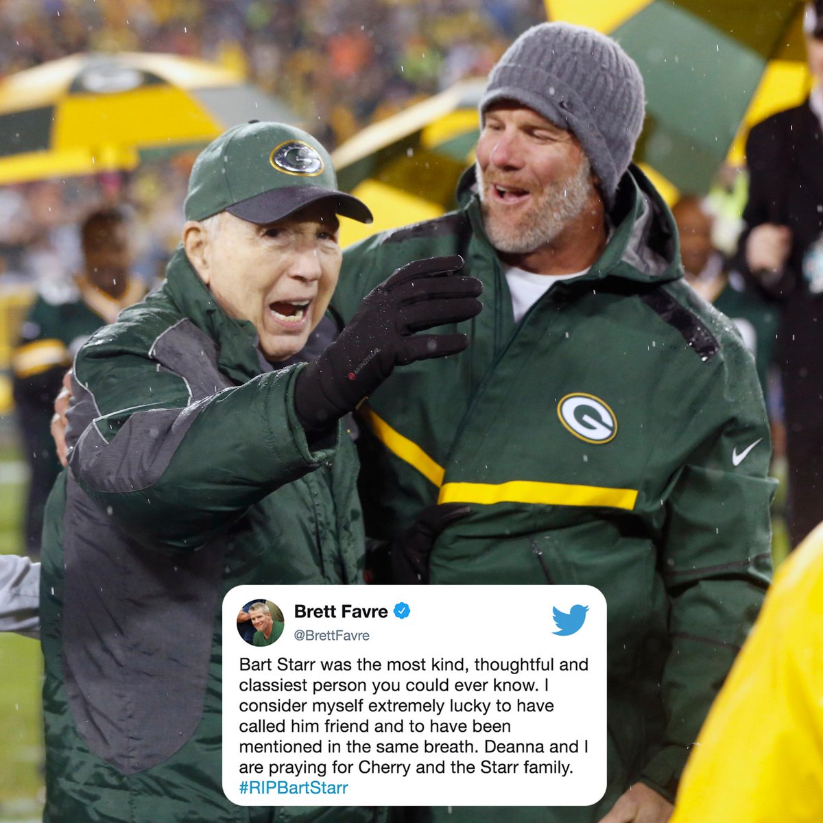 ESPNNFL's tweet photo. One @packers great to another.

@BrettFavre honors a legend 🙏 https://t.co/y7T8t8TpHC