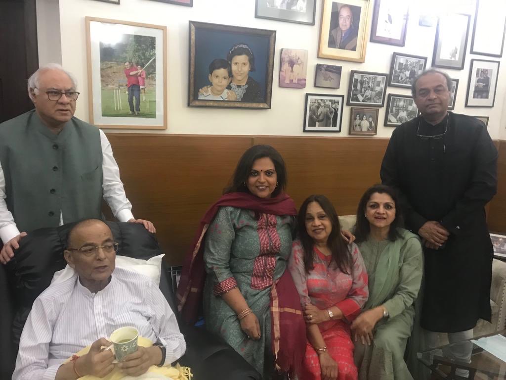 Decoding politics and the legal world at <a href="/arunjaitley/">Arun Jaitley</a> residence this evening!! While <a href="/arunjaitley/">Arun Jaitley</a> gave us lessons on the myths that were busted this Election his friends <a href="/rnk88888/">R N Karanjawala</a> and Mukul Rohatgi gave him their views on the Mandate. Good to get a glimpse of buddy chatter.