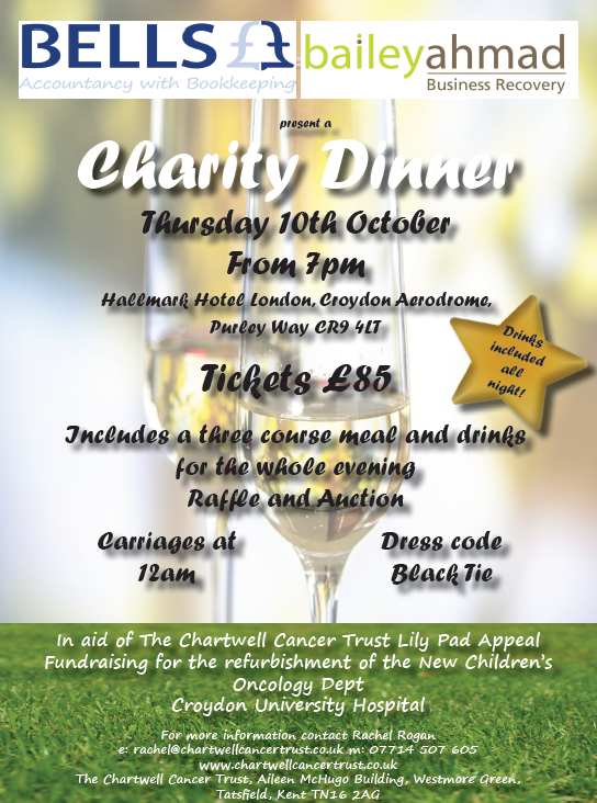 bellsaccountant's tweet photo. Join us on October 10th at our #charity dinner and help raise money for the wonderful @LilyPadAppeal who aim to transform children's cancer care in #Croydon. 

Get your tickets here:  https://t.co/RZ17jH6gFZ https://t.co/nrFGtGazKT