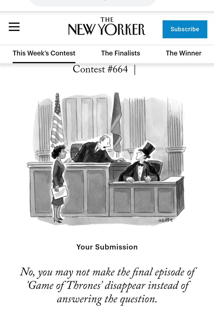 olivasdan's tweet photo. Here is my @NewYorker cartoon caption contest submission for this week. I've been a finalist once (my only New Yorker credit). Hoping to outright win someday. #GoT #NewYorker #CartoonCaption #gameofthrones https://t.co/tedhCqisCL