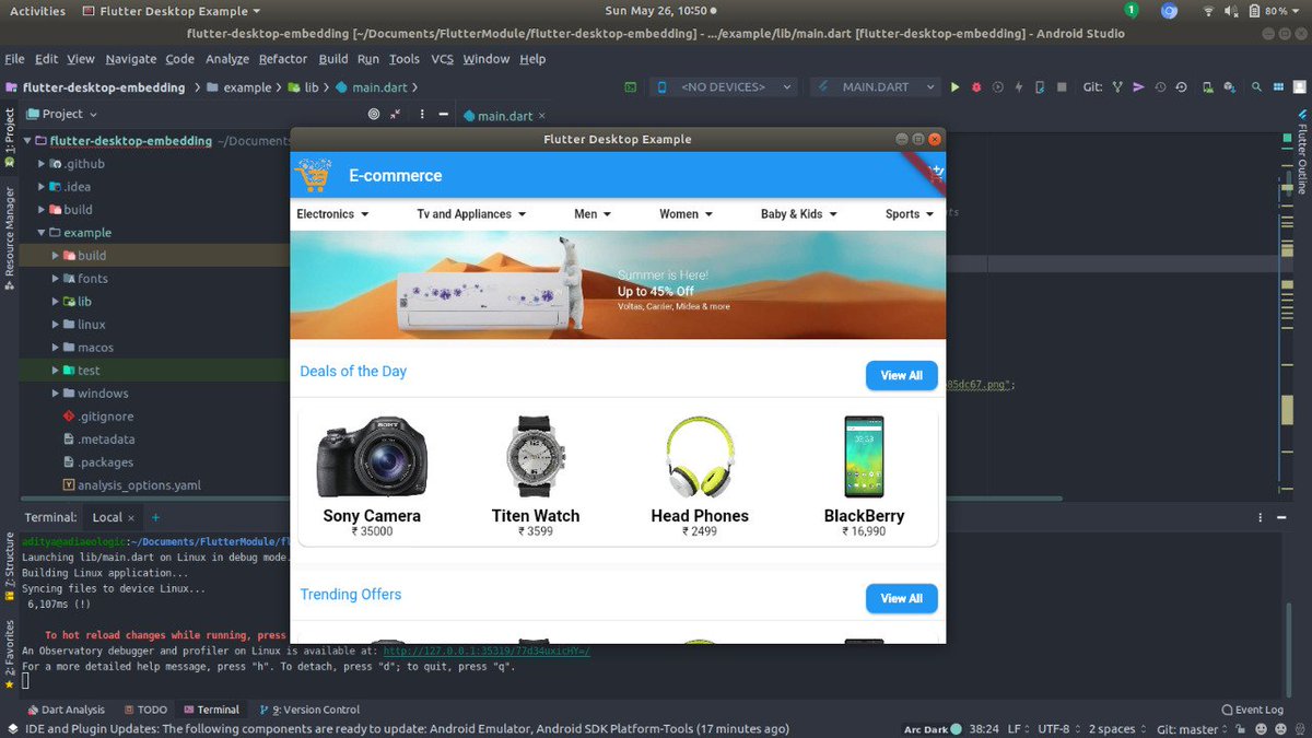 ashishrawat2911's tweet image. Flutter is awesome ❤️
I built an application running on Mobile, Web, and Desktop with single codebase at Google IO Extended New Delhi.
@flutter @r_FlutterDev @nlycskn @TheFlutterDevs @imthepk
#flutter #flutterforweb #flutterfordesktop