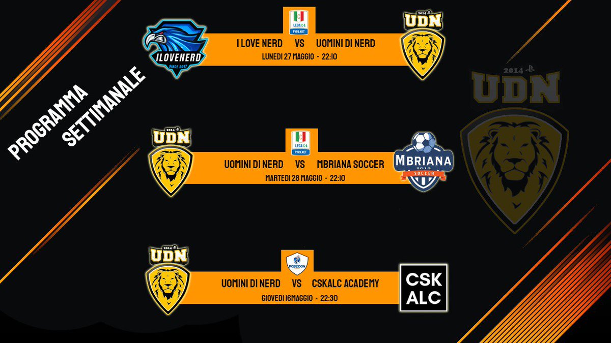 Mean Machine eSport (@meanmachineps4) on Twitter photo Ecco le partite della Settimana!!
Lunedì sfida contro la capolista @IlovenerdC su <a href="/FVPA_net/">FVPA.net 🇮🇹</a>
Martedì ci aspettano gli Mbriana Soccer sempre su <a href="/FVPA_net/">FVPA.net 🇮🇹</a>
Giovedì va di scena la @Poseidonleague sfida delicatissima vs @CskalcE Academy.
#ForzaUDN settimana delicatissima Ecco le partite della Settimana!!
Lunedì sfida contro la capolista @IlovenerdC su <a href="/FVPA_net/">FVPA.net 🇮🇹</a>
Martedì ci aspettano gli Mbriana Soccer sempre su <a href="/FVPA_net/">FVPA.net 🇮🇹</a>
Giovedì va di scena la @Poseidonleague sfida delicatissima vs @CskalcE Academy.
#ForzaUDN settimana delicatissima