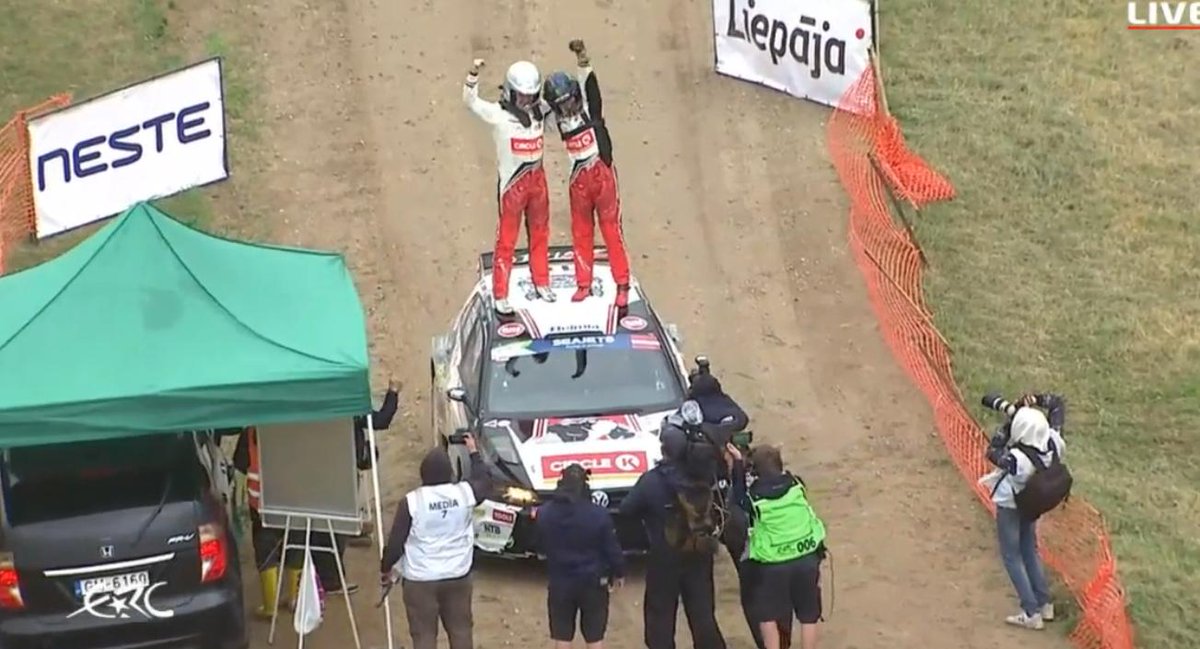 Winners! @OliverSolberg01 @Petter_Solberg #ERC #RallyLiepaja