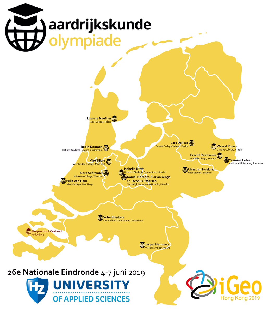 ak_olympiade's tweet photo. De 16 finalisten van de 26e Nationale Finale op @HZeeland zijn bekend! Welke vier geografische toppers vertegenwoordigen Nederland tijdens de @iGeo2019? @knag @bosatlas @waterschappen @VVFG1 @kunstinkaartNL @geografieNL https://t.co/8MX6ByQmnO
