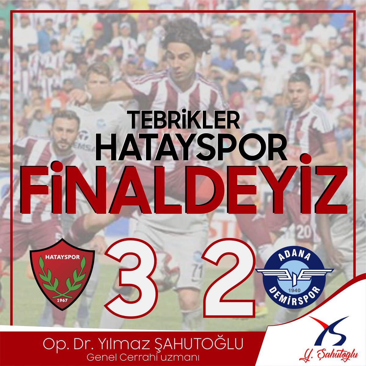 YilmazSahutoglu's tweet photo. Spor Toto 1. Lig play-off müsabakasında Adana Demirspor'u yenerek finale yükselen HATAYSPORUMUZU en içten duygularımla tebrik ediyorum.
Süper Lig yolunda başarılar diliyorum.
#hatayspor https://t.co/hbRd0PjTl6