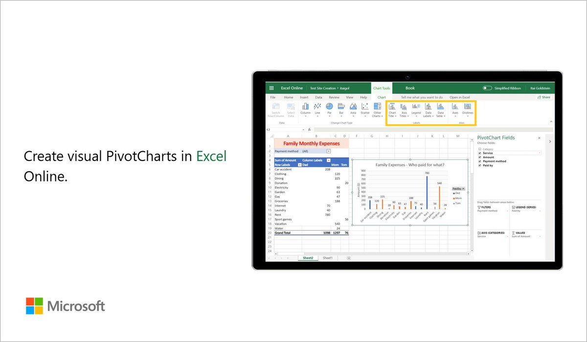 Office365_Tech's tweet image. You can now create visual PivotCharts in #Excel Online. Check out how: techcommunity.microsoft.com/t5/Excel-Blog/…