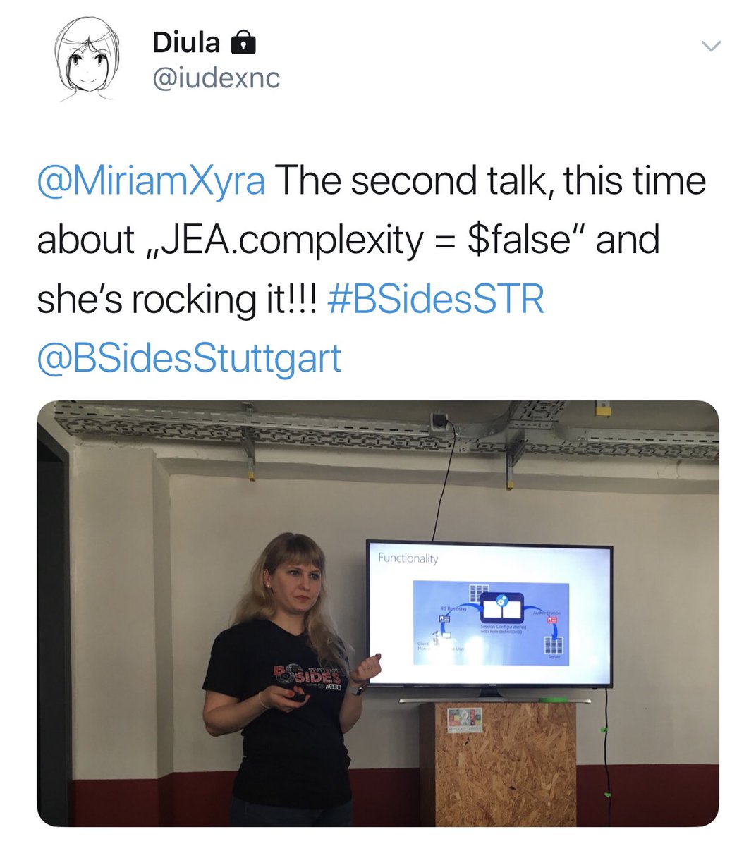 MiriamXyra's tweet photo. Awesome feedback for my @BSidesStuttgart presentations, thank you, @iudexnc 🙀😻 #BSidesSTR https://t.co/ZlPL3YnQ83