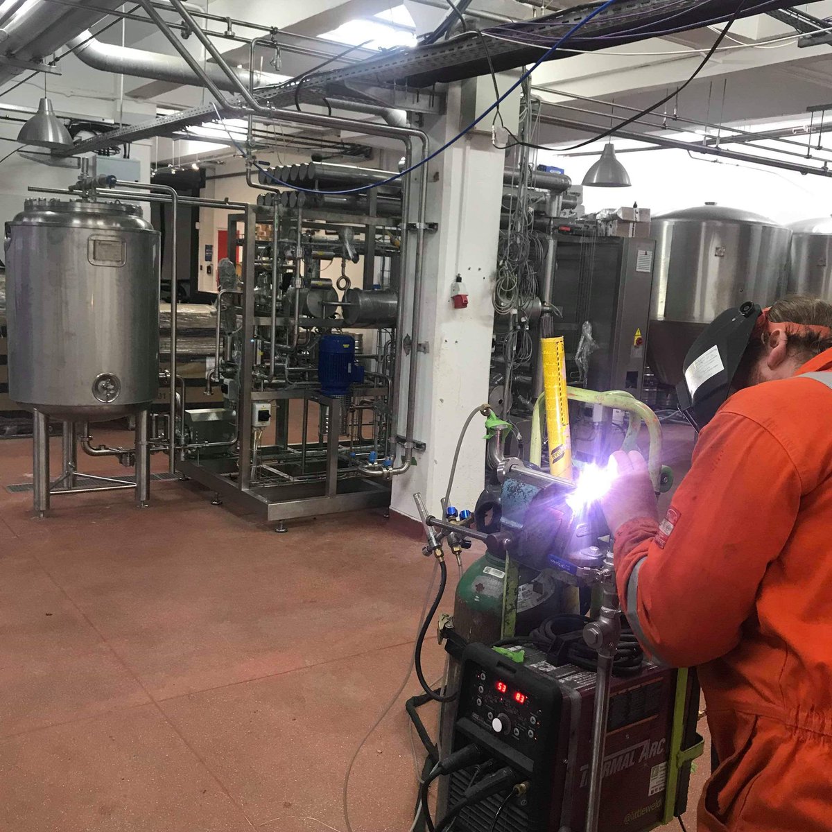 littlewelding's tweet photo. Recently finished up some pipework to install this flash pasteurizer for the nice folk @Westbeer #beerhindthescenes #craftbeer #beer #brewery #stainlesssteel #fabrication https://t.co/TYi5O6I0Jp