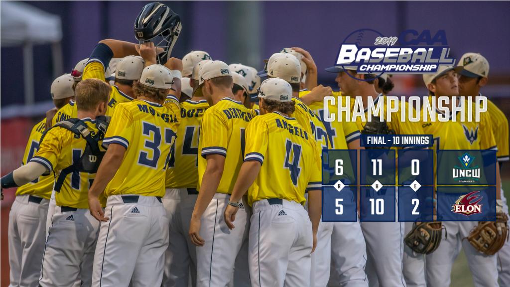 CAASports's tweet photo. .@UNCWBaseball becomes the first team in 16 years to capture back-to-back #CAAChamps titles https://t.co/eSNju6HcmW
