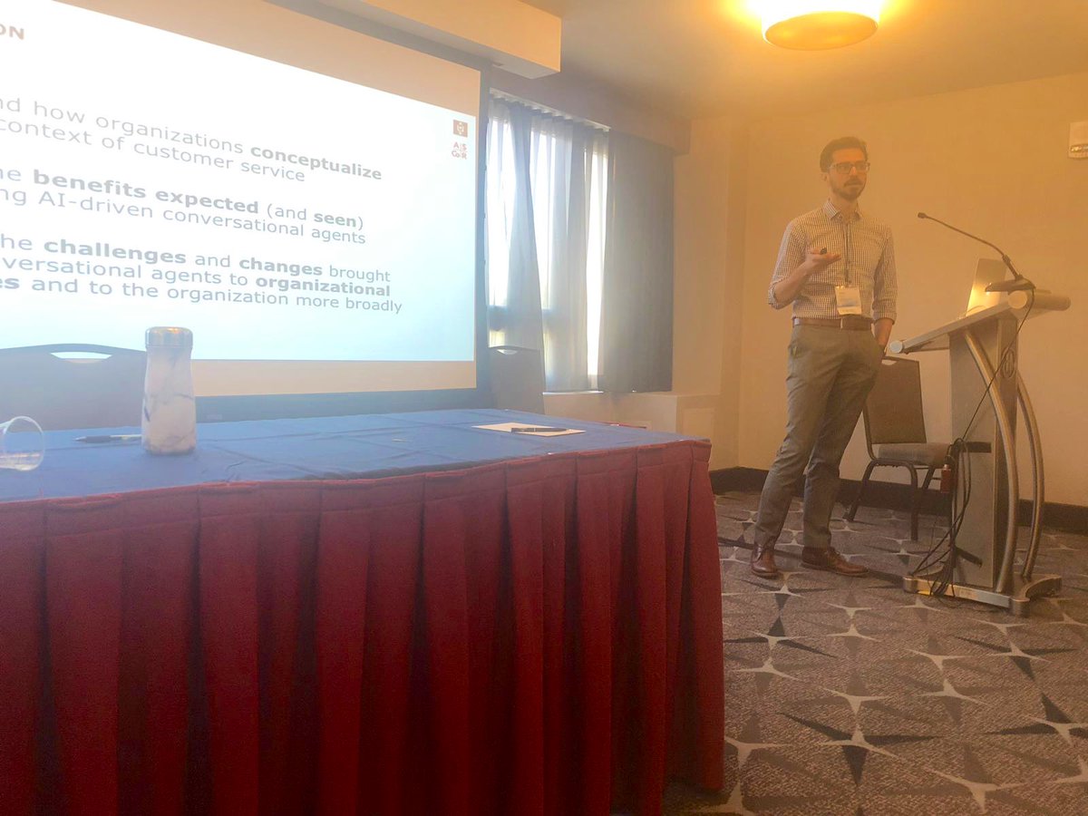 UvA_CS_CorpCom's tweet photo. .@theoaraujo presenting the study with @WvZoonen and Claartje ter Hoeven in conversational agents in B2C contexts at the AI as a teammate panel #ICA19 https://t.co/mBrs3QUF1v